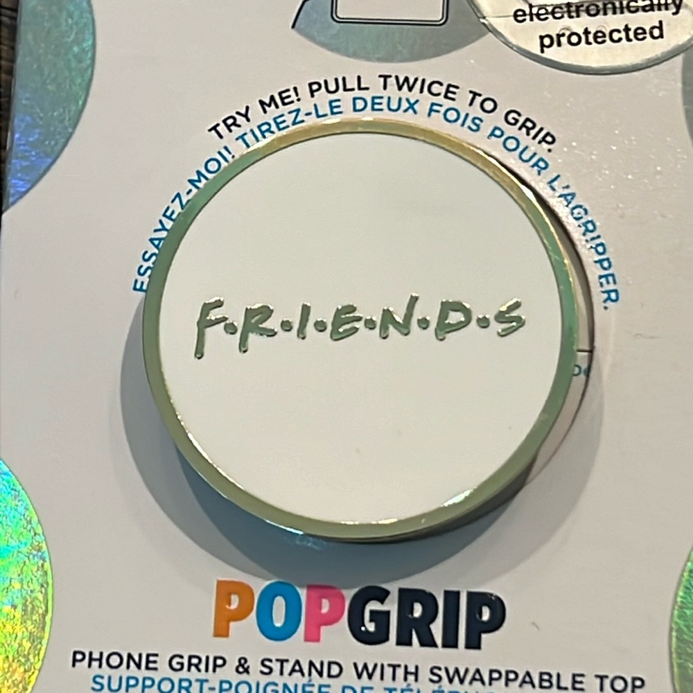 “Friends” PopSocket New White and Silver Phone Grip & Stand With Swappable Top